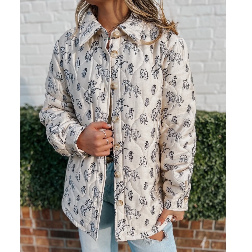 New Boot Barn Blue B Viral Horse Western Quilted Jacket in Cream Size Large